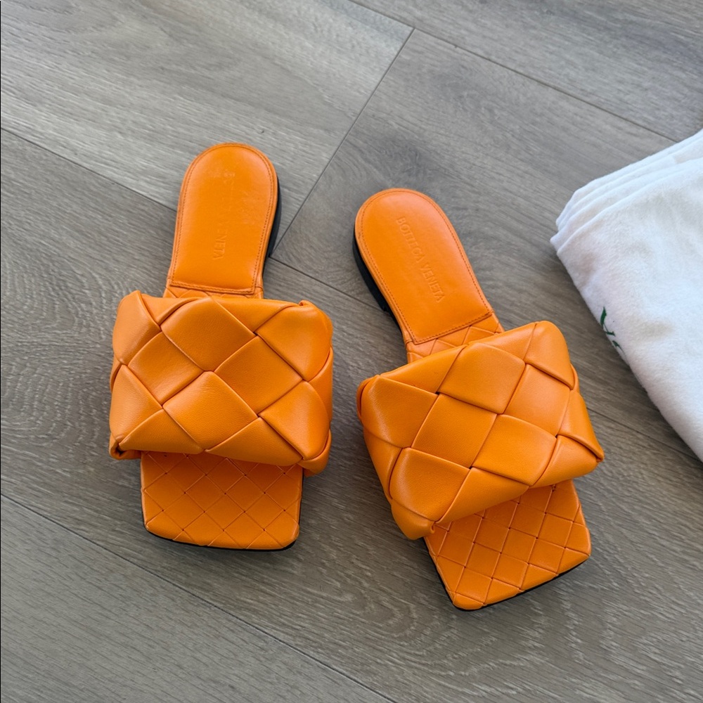 Orange Woven Slide Sandals